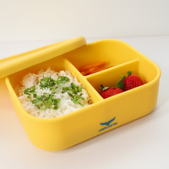 UNPLASTIK Rectangle with 3 Compartments Lunch Box - Mustard - 3