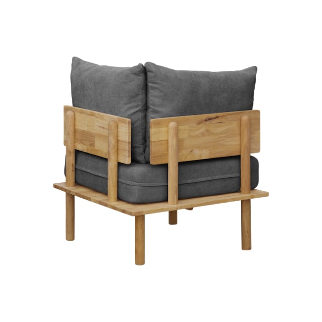 Nara Corner Sofa Unit - Grey - 5 - Wooden armrests, gray cushion, wooden frame, natural wood finish, rustic design, cozy