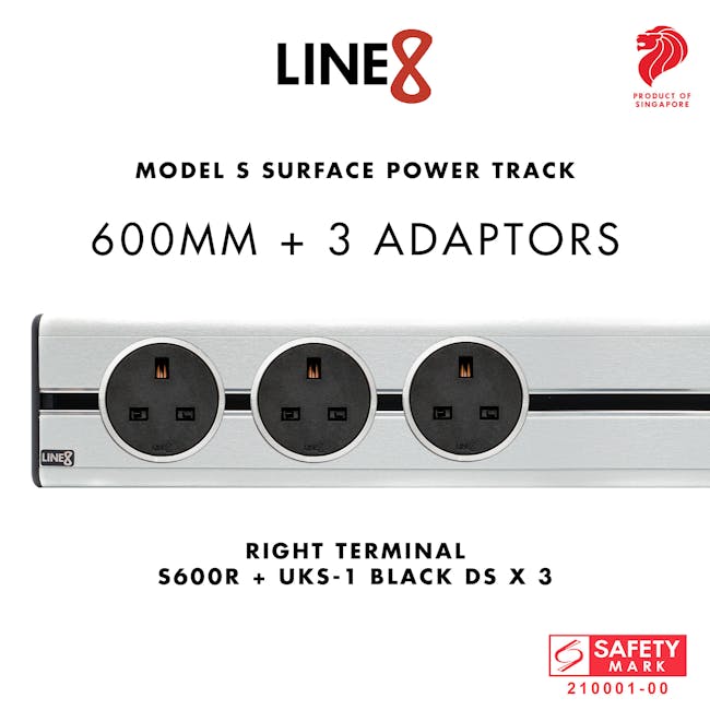 Line8 Power Track 600mm + 3 Adaptors Bundle - Silver Hairline - 5
