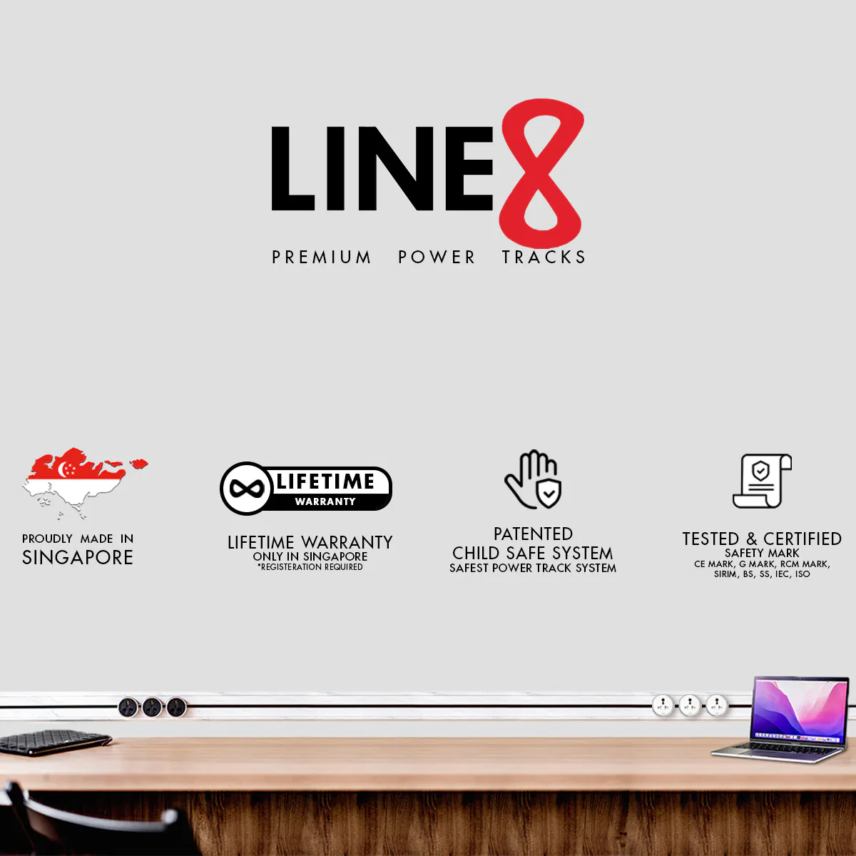 Line8 Power Track 600mm + 3 Adaptors Bundle - Silver Hairline - 9 - Line 8 Premium Power Tracks proudly made in Singapore