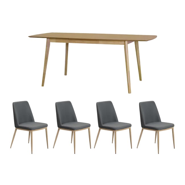 Harold Extendable Dining Table 1.2m-1.5m in Natural with 4 Kate Dining Chairs in Oak, River Grey - 0