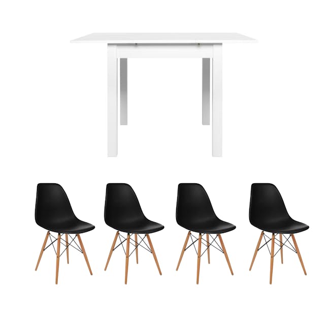 Jonah Extendable Table 0.8m-1.2m in White with 4 Oslo Chairs in Black - 0