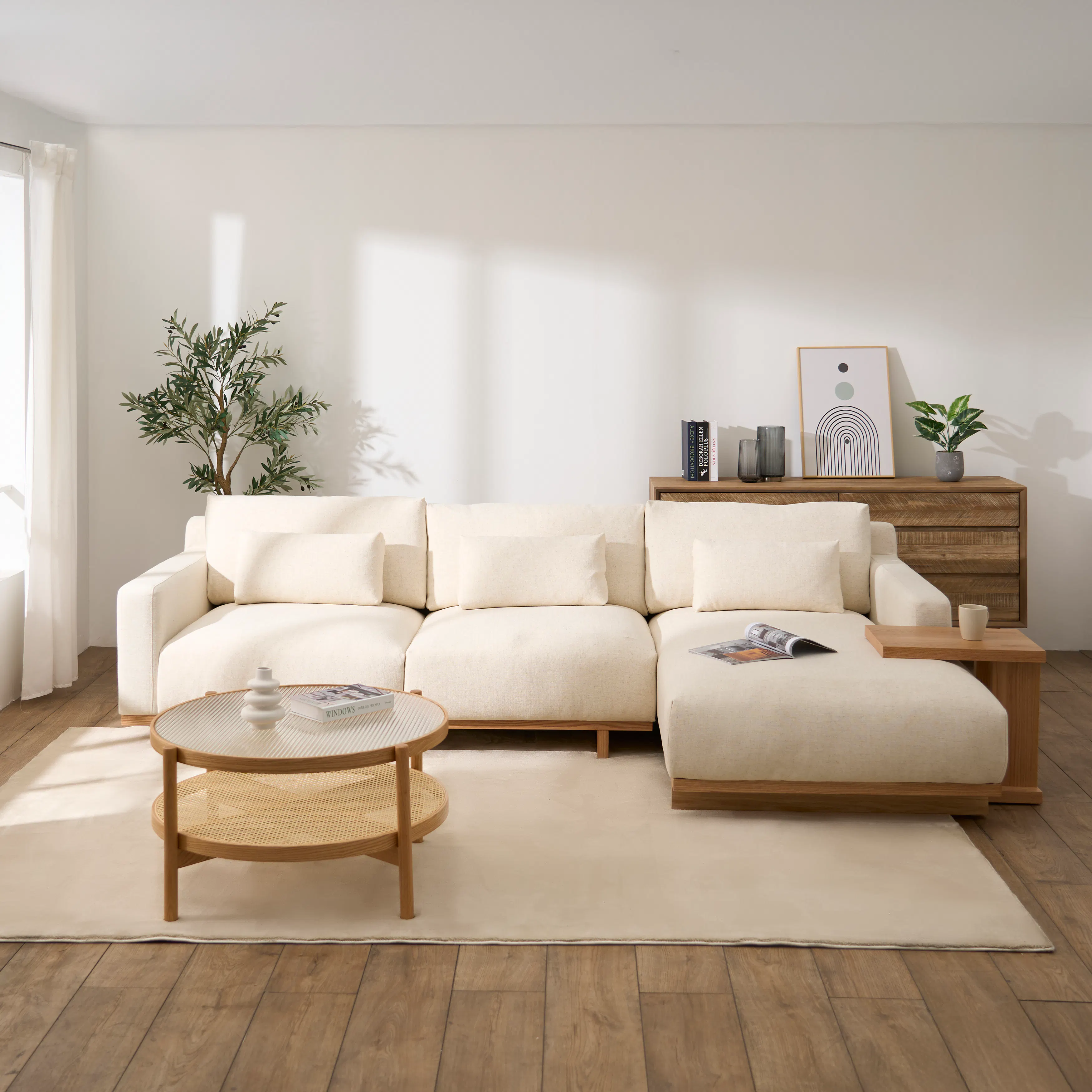 Miu 2 Seater Right Arm Chaise Lounge Sofa - 9 - Minimalist living room, modern furniture, neutral color palette, cozy