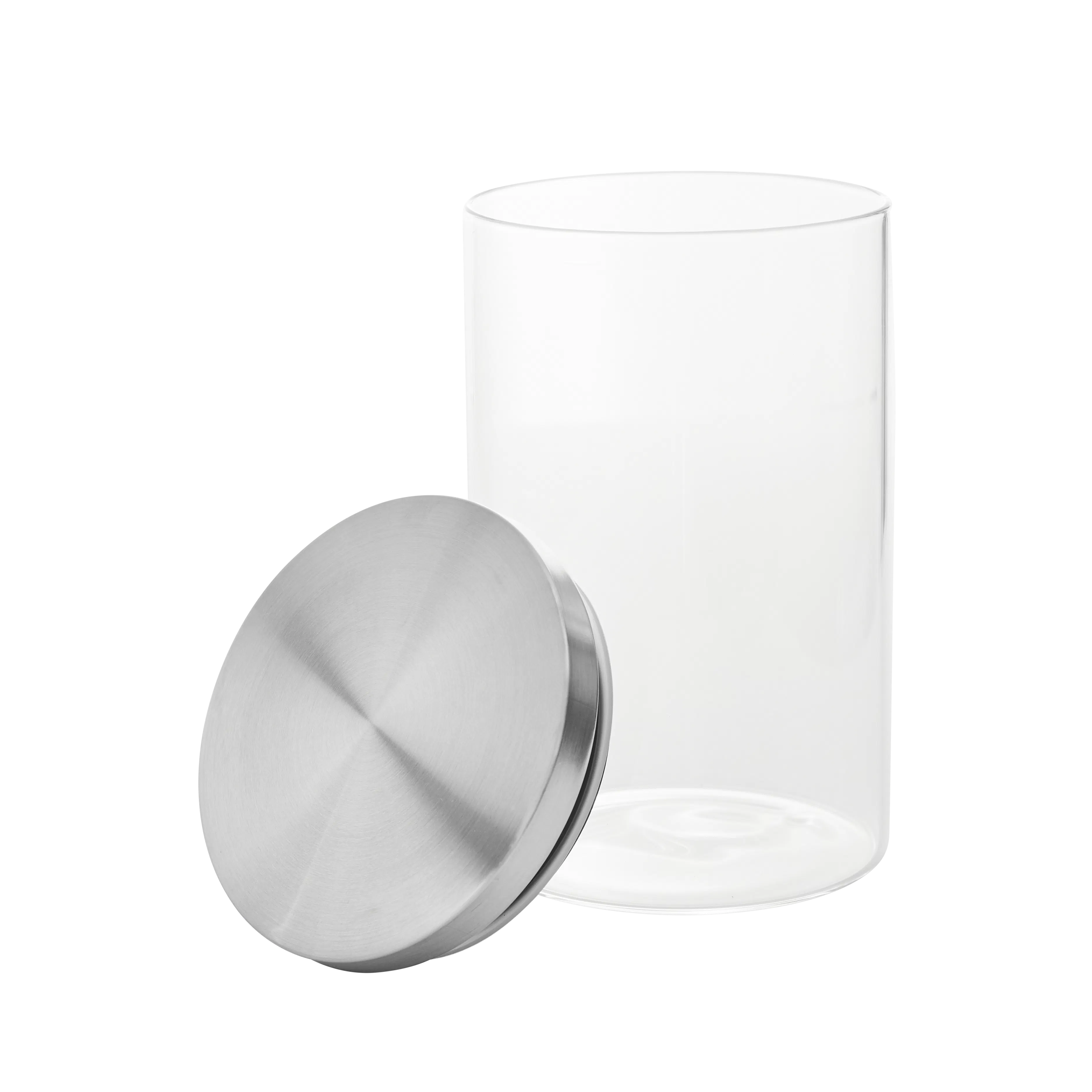 EVERYDAY Glass Jar with Stainless Steel Lid (Set of 3) - 9 - Clear glass jar, stainless steel lid, minimalist design, modern
