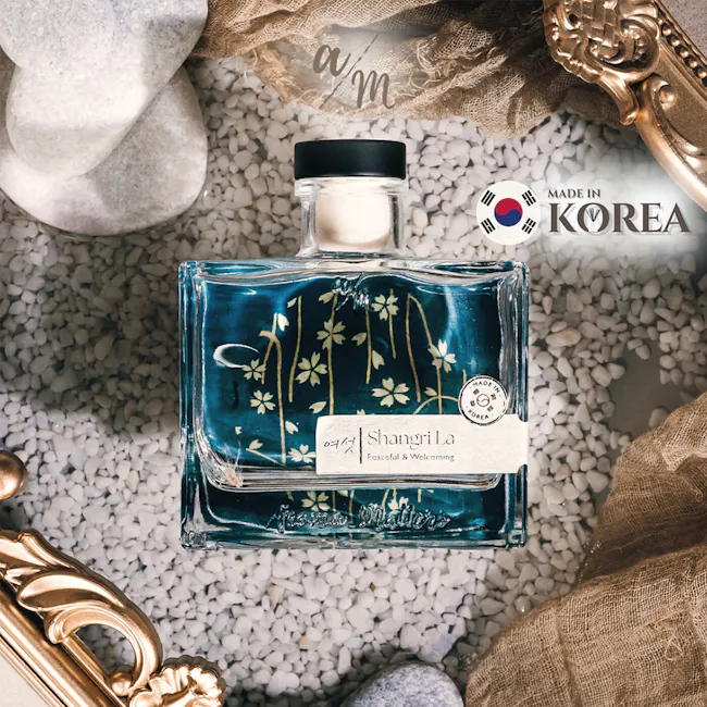 Aroma Matters Reed Diffuser - Shangri La (2 Sizes) - 3 - Shangri-La Fragrance, Korean-made, Elegant design, Blue glass