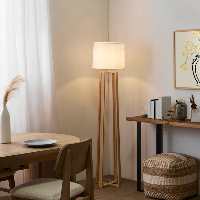 Amber Floor Lamp - Oak, White - 2