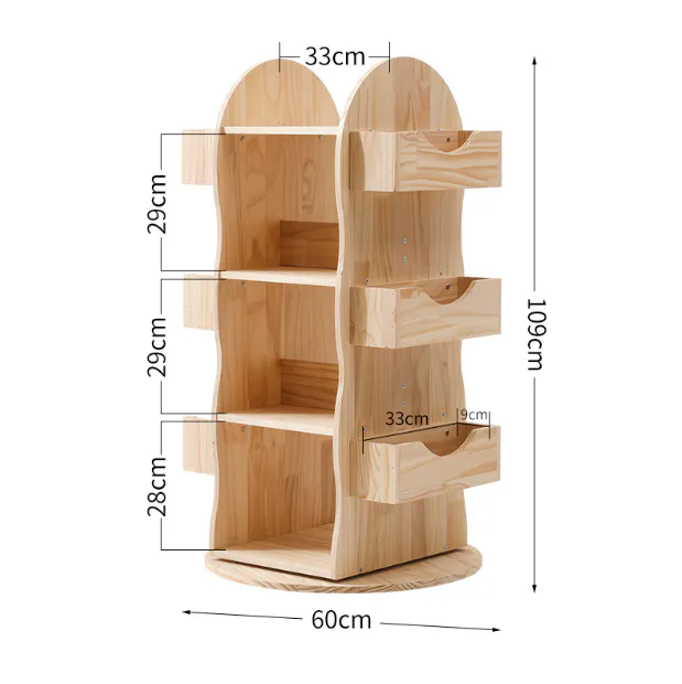 Nizu Kids 360 Rotating Shelf - 11 - Wooden shelf with adjustable height, 33cm height, 29cm width, 28cm depth, 60cm total