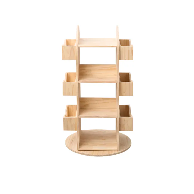 Nizu Kids 360 Rotating Shelf - 6 - Wooden shelf, minimalist design, light wood finish, open shelving, empty compartments
