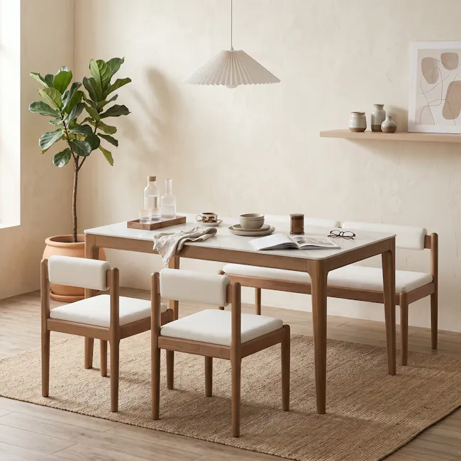 Adelyn Dining Table 1.2m (Sintered Stone) with 4 Solis Chairs in Walnut - 3
