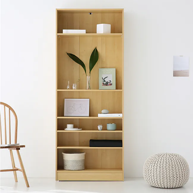 Samsan Bookcase 0.8m - Oak - 5 - Wooden shelf, minimalist design, light wood finish, open shelving, decorative items, indoor
