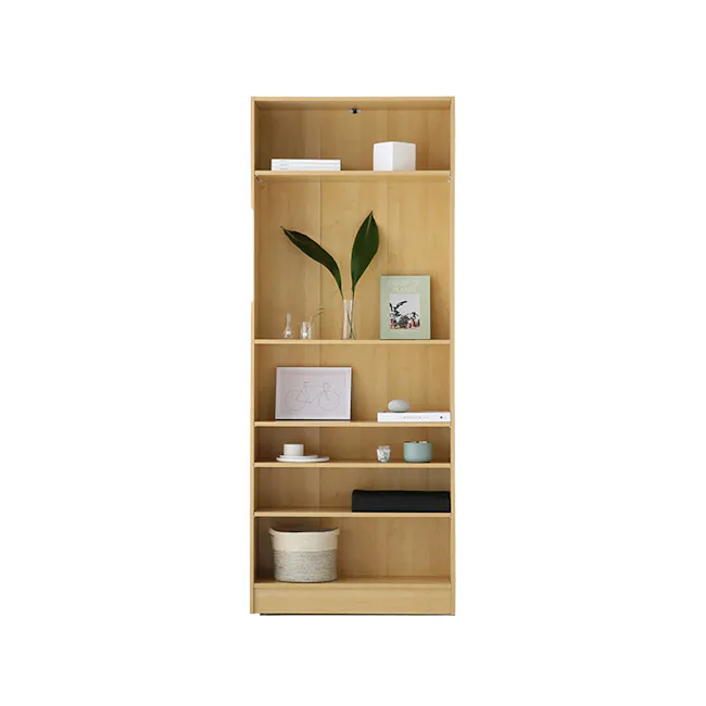 Samsan Bookcase 0.8m - Oak - 1 - Wooden shelf, minimalist design, light wood finish, open shelving, decorative items, indoor