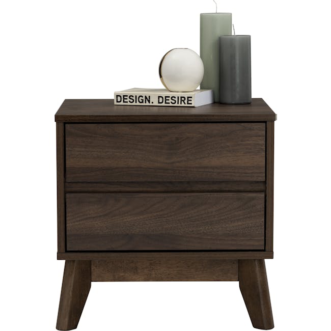Arthur King Divan Bed in Urban Grey with 2 Herschel Bedside Table in Walnut - 13 - Dark wood dresser, minimalist design