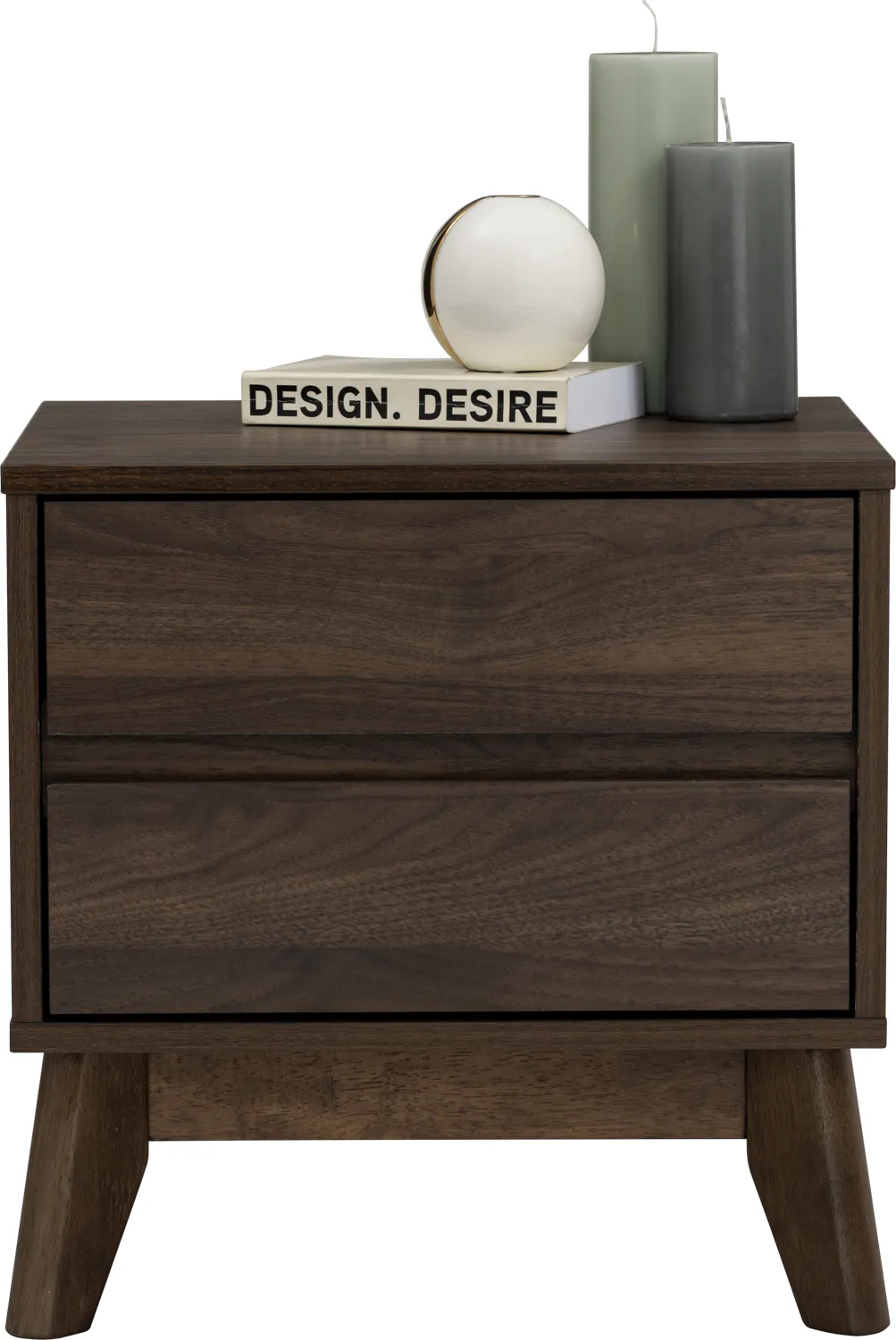 Arthur Queen Divan Bed in Urban Grey with 2 Herschel Bedside Table in Walnut - 13 - Dark wood dresser, minimalist design