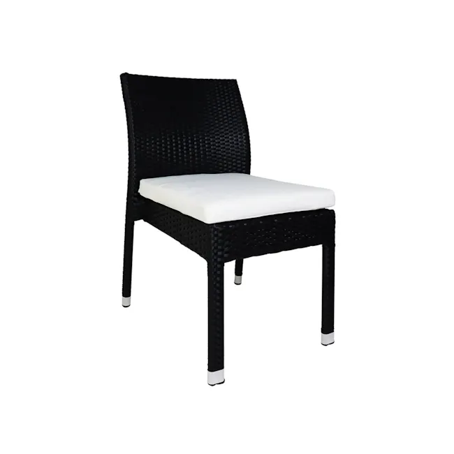 Monde 2 Chair Outdoor Dining Set - White Cushion - 2 - Woven black chair with white cushion, sleek design, comfortable