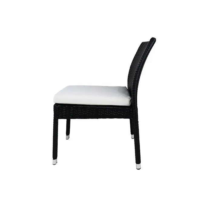 Monde 2 Chair Outdoor Dining Set - White Cushion - 3 - Wicker chair with white cushion, black frame, ergonomic design