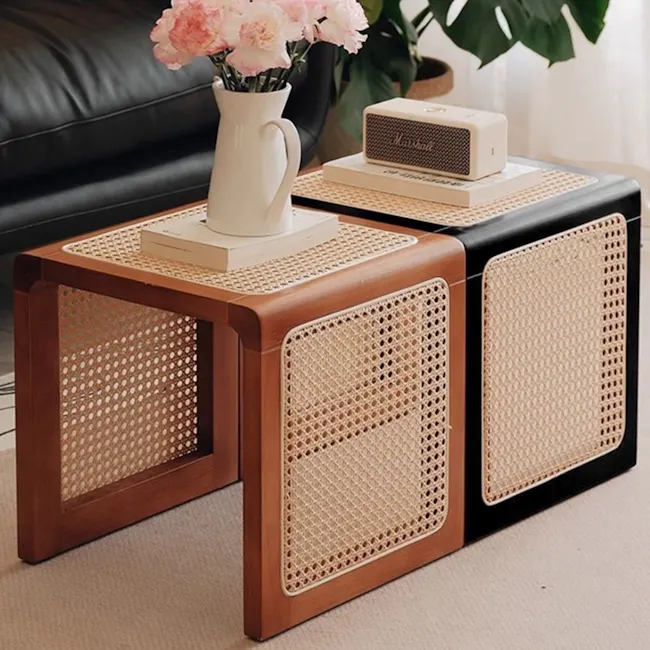 Rein Rattan Stool Side Table - Black - 7