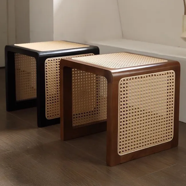 Rein Rattan Stool Side Table - Black - 5