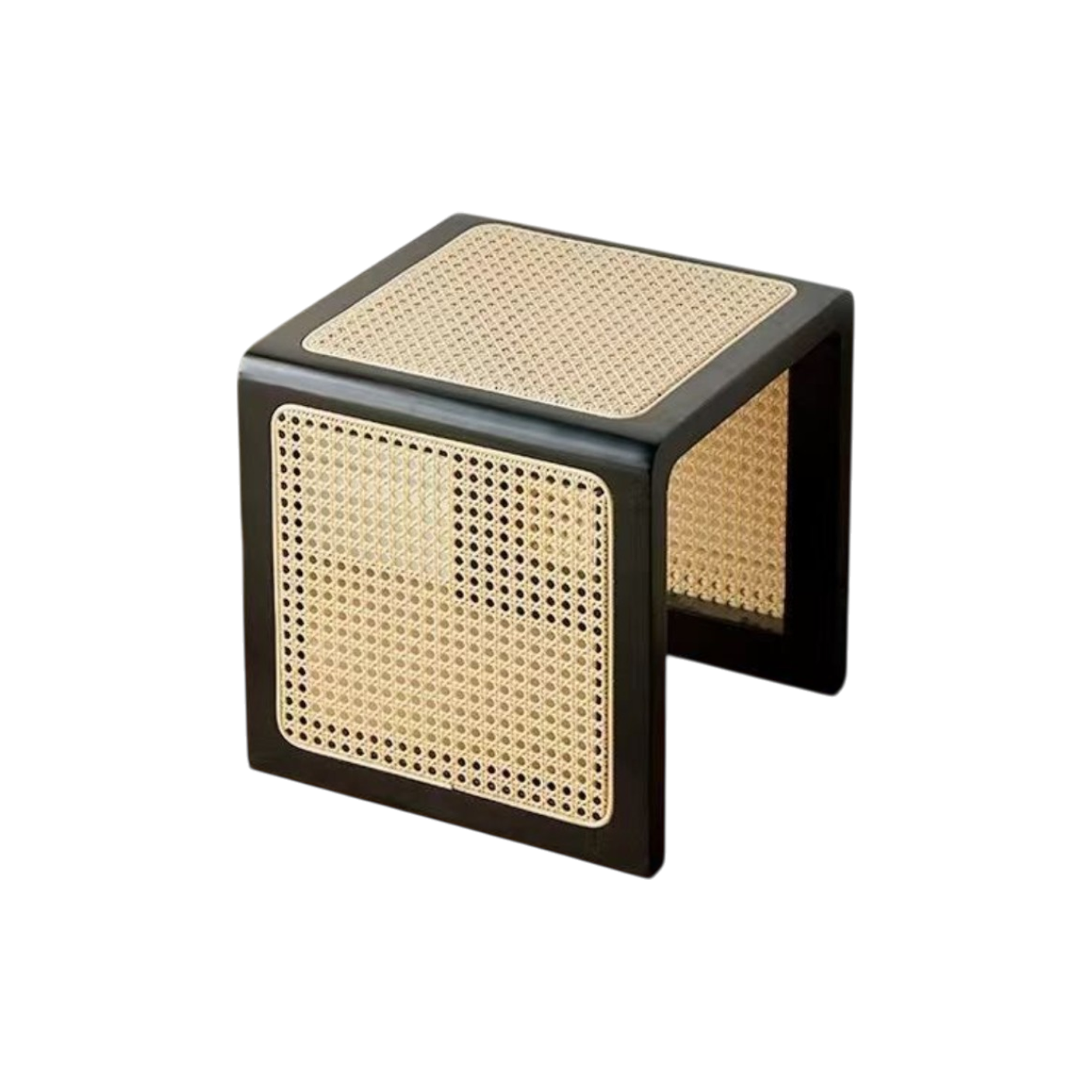 Rein Rattan Stool Side Table - Black