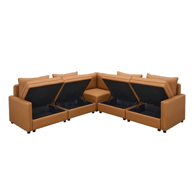 Cameron Large Corner Storage Sofa - Tan (Pet Friendly) - 6 - Lime green leather sofa with black cushions, brown leather