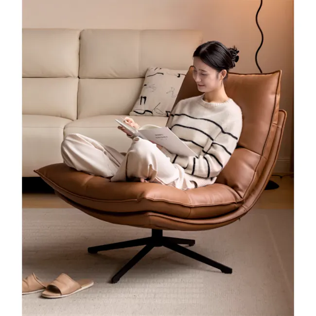 Kaza Swivel Lounge Chair - Brown (Faux Leather) - 4