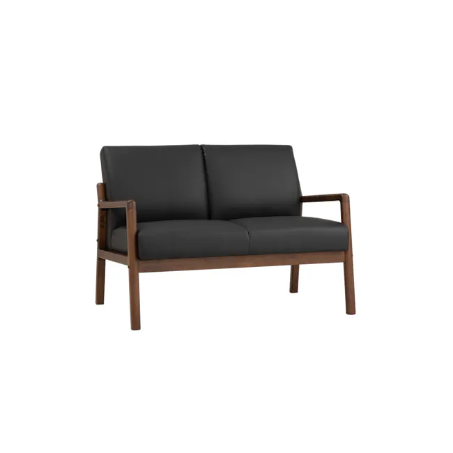 Mendo 2 Seater Sofa - Espresso (Faux Leather) - 2 - Black leather sofa, modern design, wooden frame, minimalist style