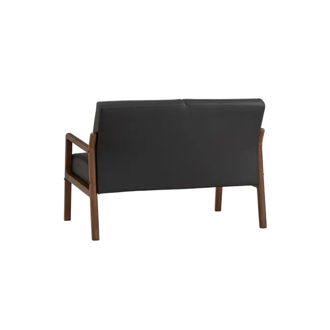 Mendo 2 Seater Sofa - Espresso (Faux Leather) - 4 - Black upholstered chair with wooden frame, minimalist design, sleek