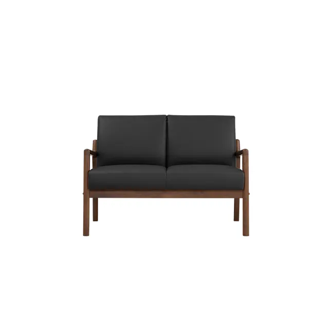 Mendo 2 Seater Sofa - Espresso (Faux Leather) - 1 - Black leather sofa, minimalist design, wooden frame, modern style