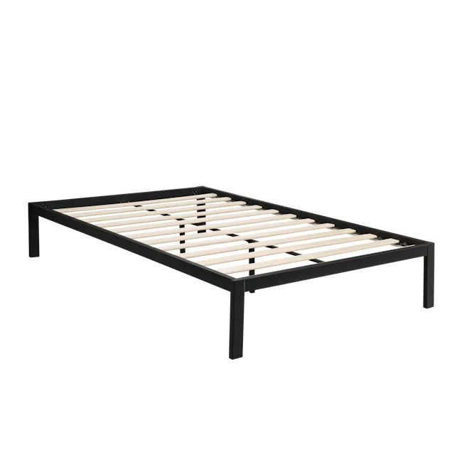 Yves Super Single Metal Divan Bed - Black - 4 - Modern metal bed frame with wooden slats, minimalist design, black metal
