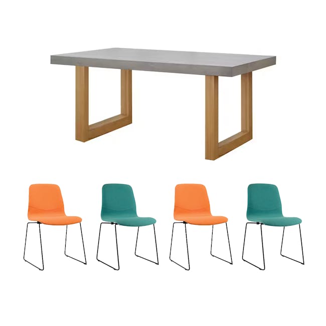 Titus Concrete Dining Table 1.8m with 4 Bianca Dining Chair in Tangerine and Emerald - 0