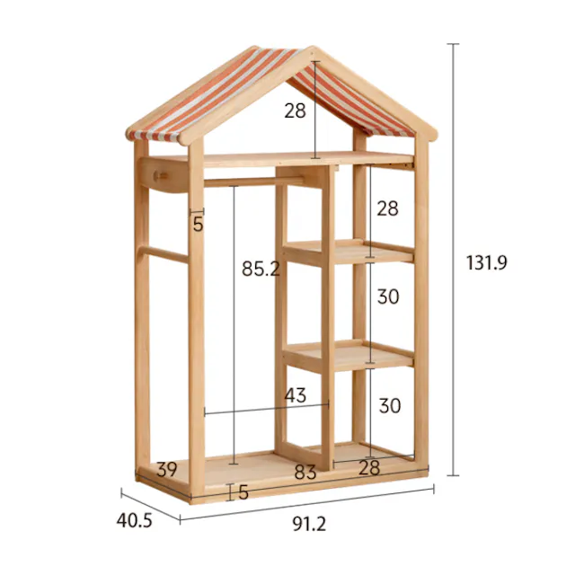 Micah Wooden Kids Open Wardrobe 0.9m - 7