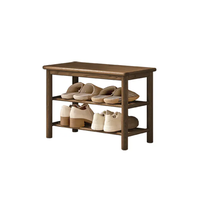 Azumi Shoe Rack Bench 0.6m - Walnut - 1 - Wooden shoe rack, white shoes, slippers, sneakers, flats, low-top shoes, casual
