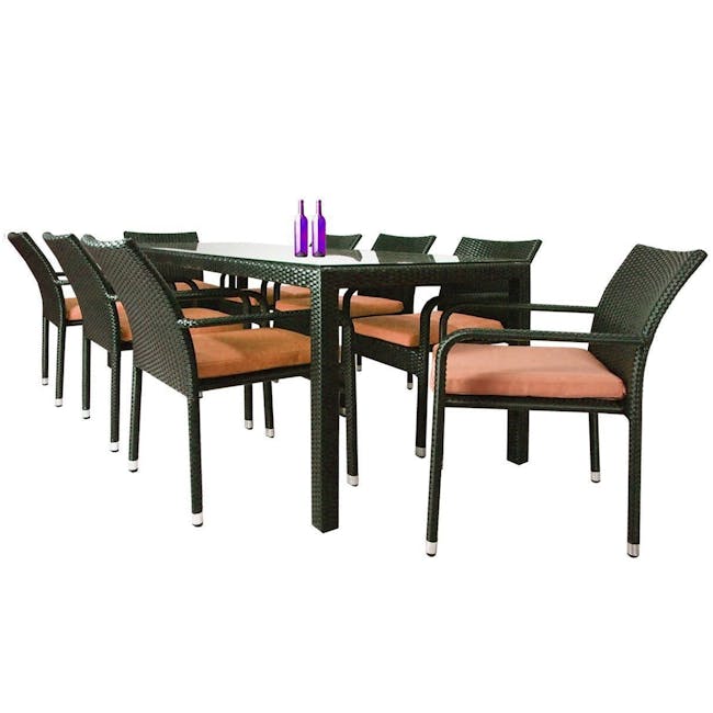 Geneva Outdoor Dining Set with 8 Chair - Orange Cushion - 0