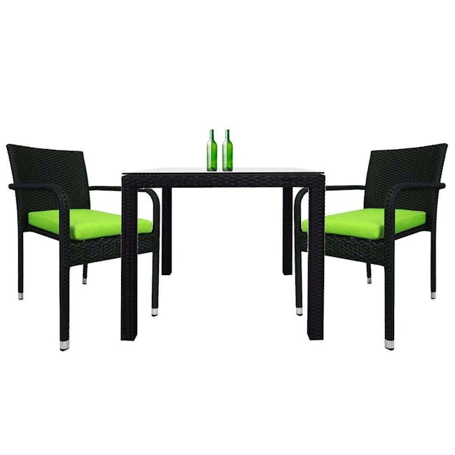 Palm Outdoor Dining Couple Set - Green Cushions - 0