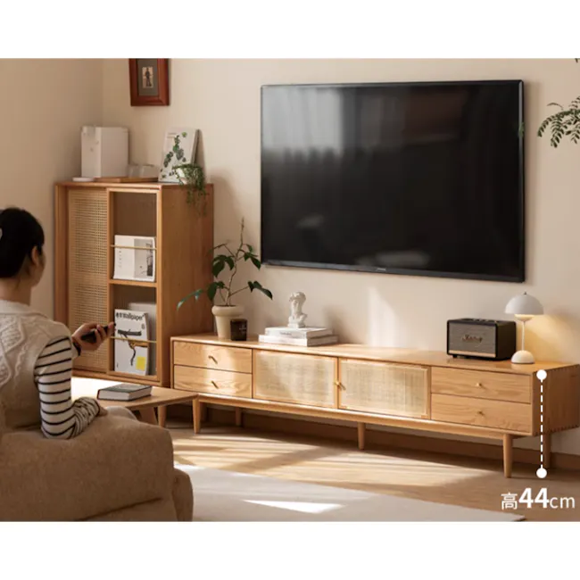 Taya Rattan TV Console 1.8m - Natural - 10 - Wooden TV stand, modern living room, minimalist decor, large flat-screen TV