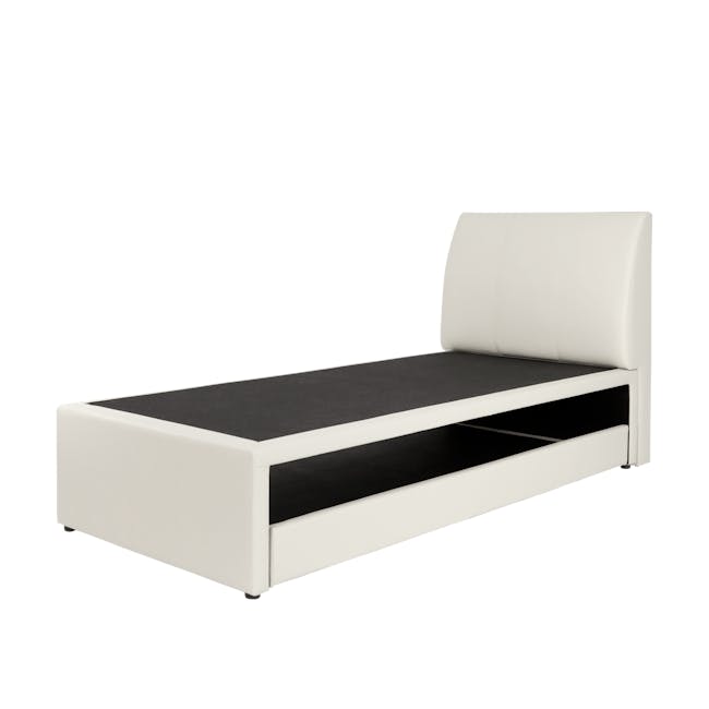 ESSENTIALS Single Trundle Bed - White (Faux Leather) - 2