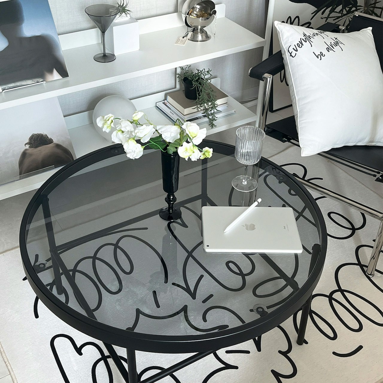 Cashel Round Coffee Table - Matt Black, Smoked Glass, HV Modern Storage ...