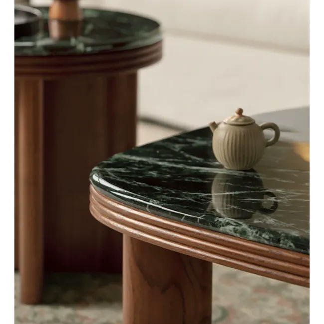 Reign Round Coffee Table 0.7m - Walnut, Jade (Marble) - 5