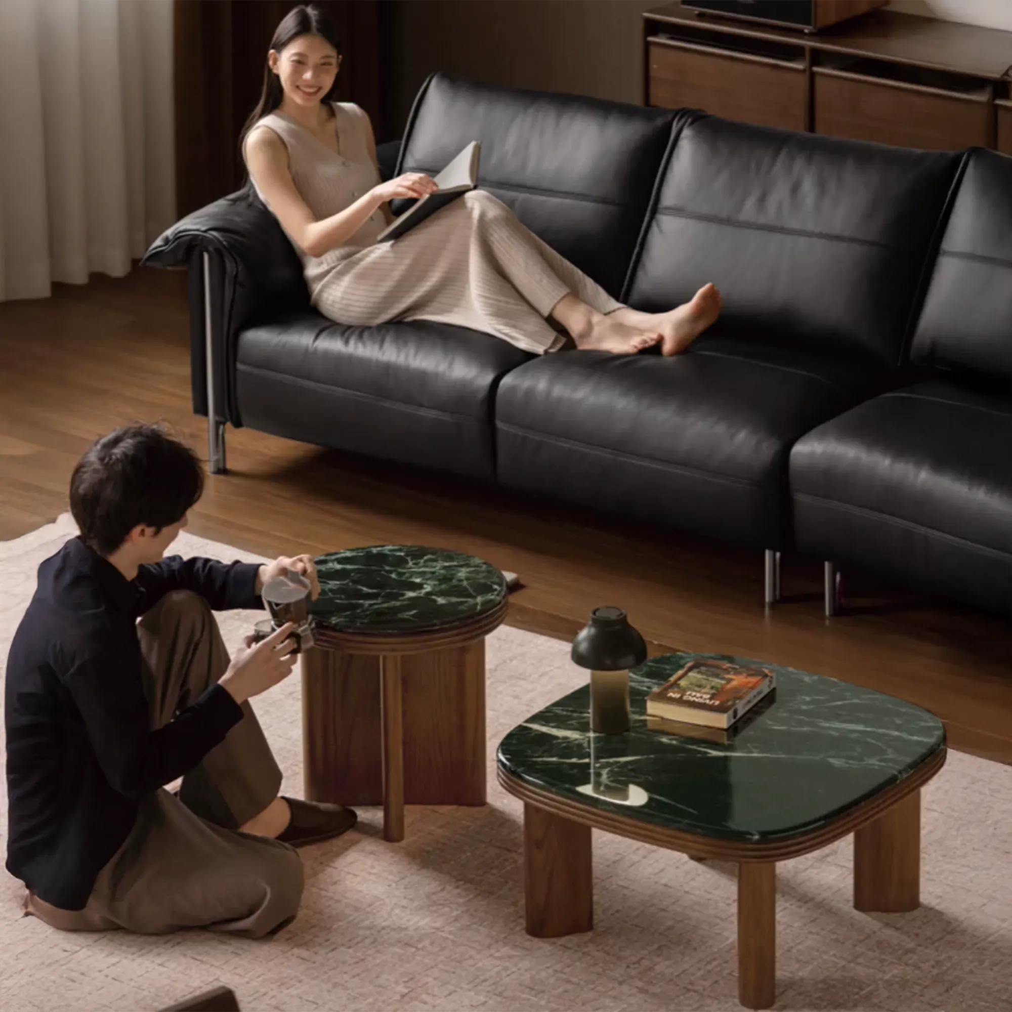 Reign Round Coffee Table 0.7m - Walnut, Jade (Marble) - 10