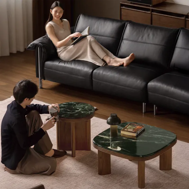 Reign Round Coffee Table 0.7m - Walnut, Jade (Marble) - 10