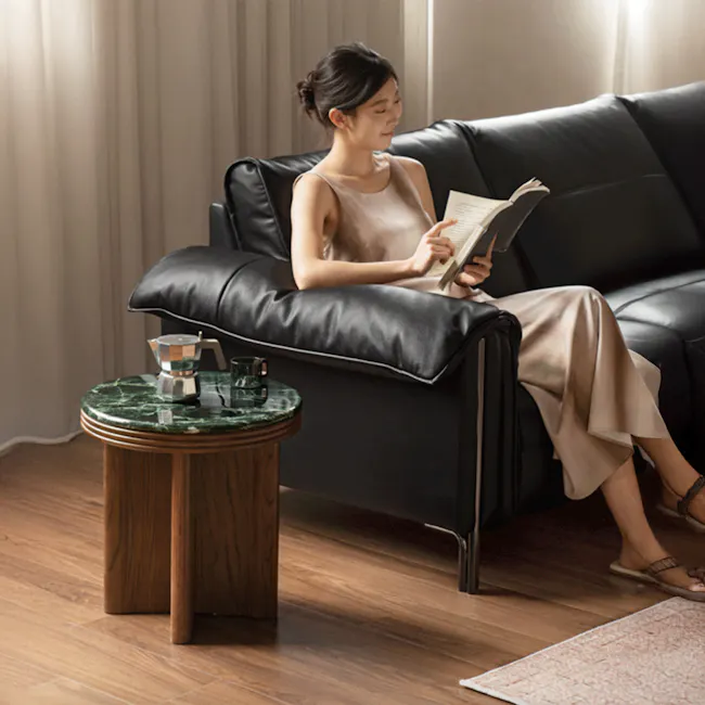 Reign Round Coffee Table 0.7m - Walnut, Jade (Marble) - 11