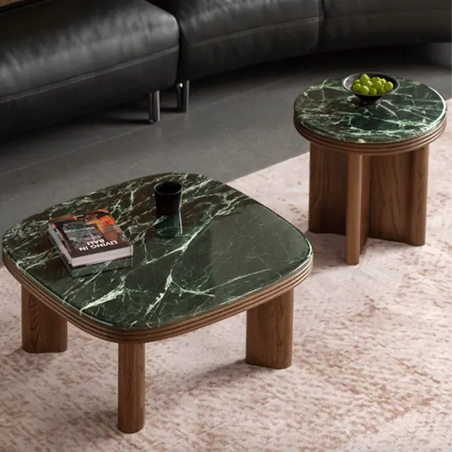 Reign Round Coffee Table 0.7m - Walnut, Jade (Marble) - 2