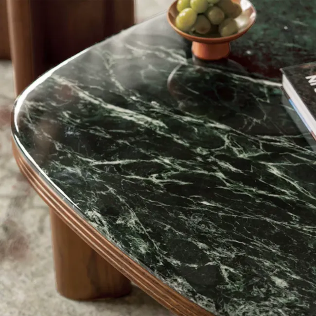 Reign Round Coffee Table 0.7m - Walnut, Jade (Marble) - 7