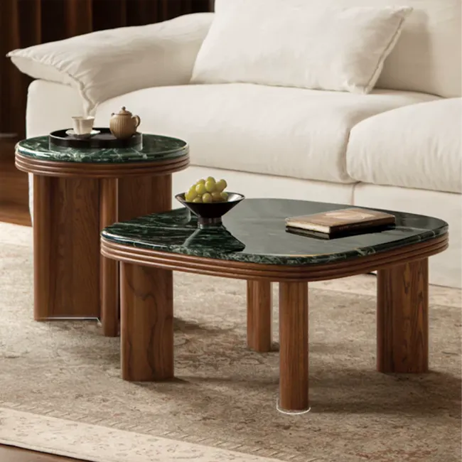 Reign Round Coffee Table 0.7m - Walnut, Jade (Marble) - 6