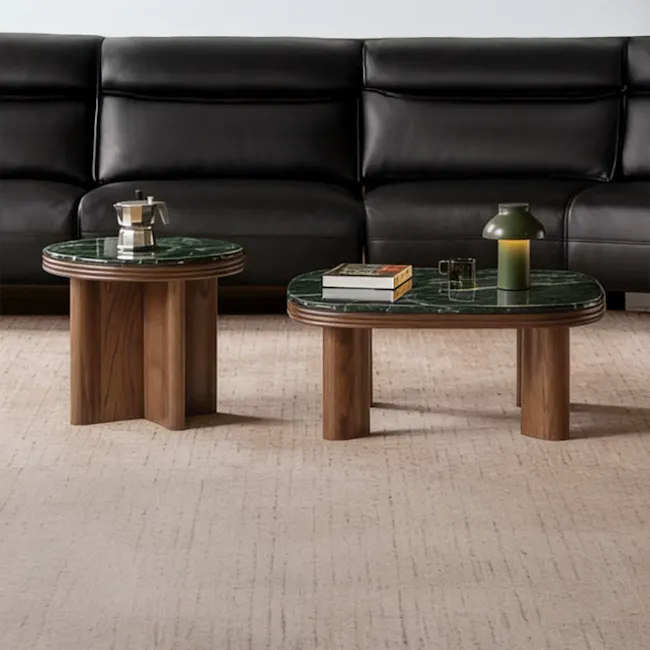 Reign Round Coffee Table 0.7m - Walnut, Jade (Marble) - 4