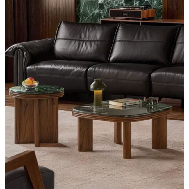 Reign Round Coffee Table 0.7m - Walnut, Jade (Marble) - 3