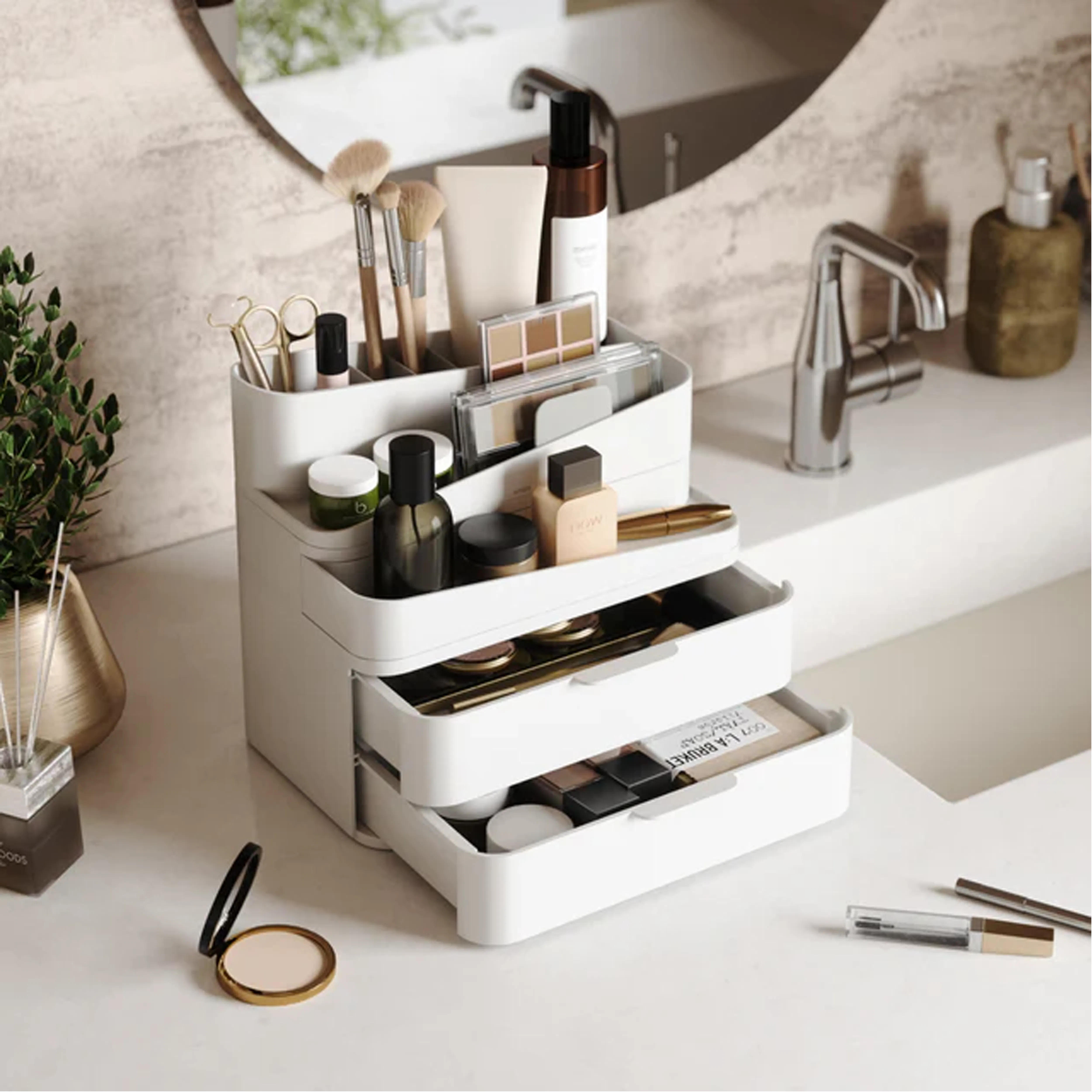 Glam Large Cosmetic Organiser - White, Grey - 10