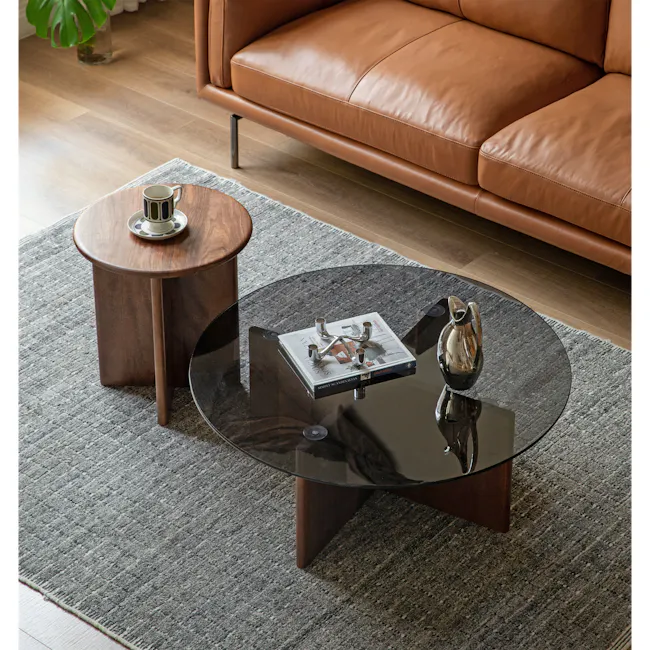 Maddie Round Coffee Table 0.9m - 5 - modern living room, contemporary furniture, stylish coffee table, brown leather sofa