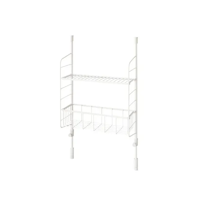HEIAN Adjustable Kitchen Rack - White - 1 - White metal shelving unit, minimalist design, two-tiered structure, clean lines