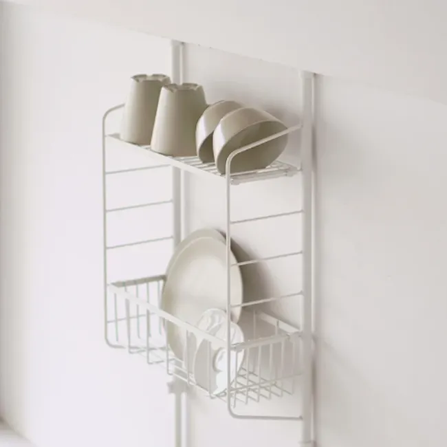 HEIAN Adjustable Kitchen Rack - White - 3 - White kitchen shelves, minimalist design, wall-mounted storage, dish rack