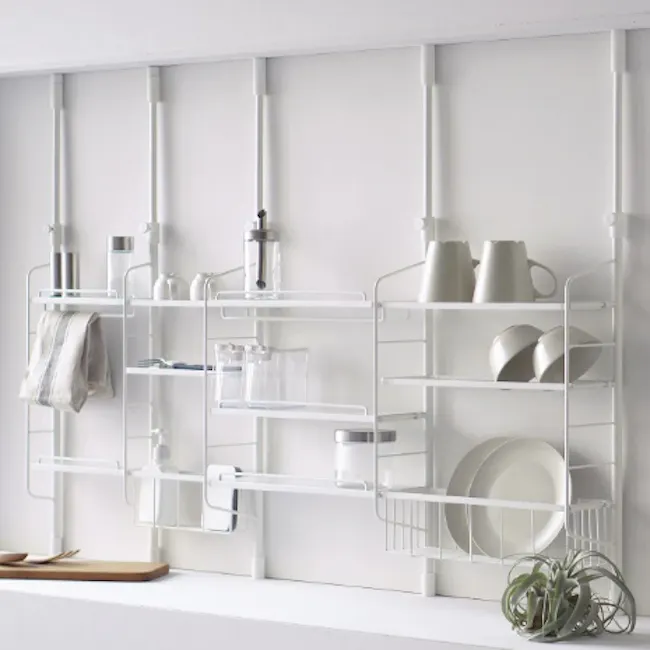HEIAN Adjustable Kitchen Rack - White - 2 - Clear, minimalist, modern, sleek, white, wall-mounted, kitchen, storage